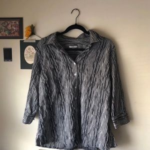 checkered black and white button up